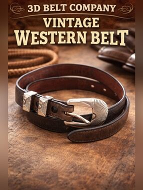 Vintage Western Leather Belt 3D Belt Co Sz 32 Brown Silver Concho Buckle Cowboy